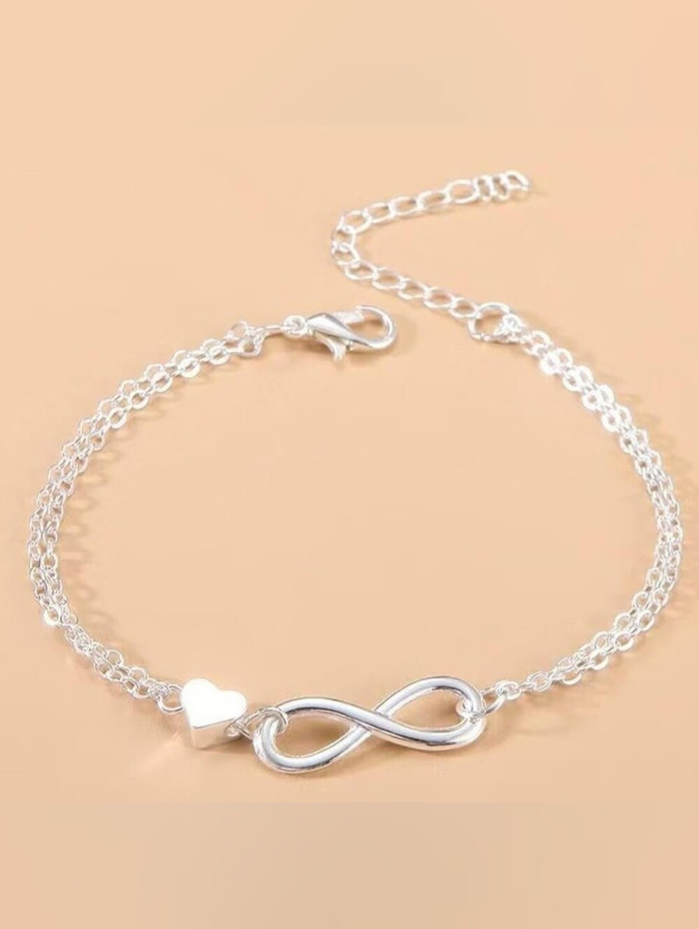 Sterling-Inspired Silver Infinity & Heart Bracelet for Women